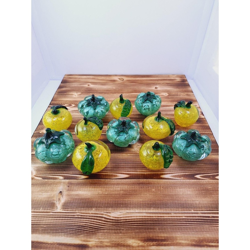 Art‎ studio glass yellow apple Green Squash paperweight X12 Lot hand blown